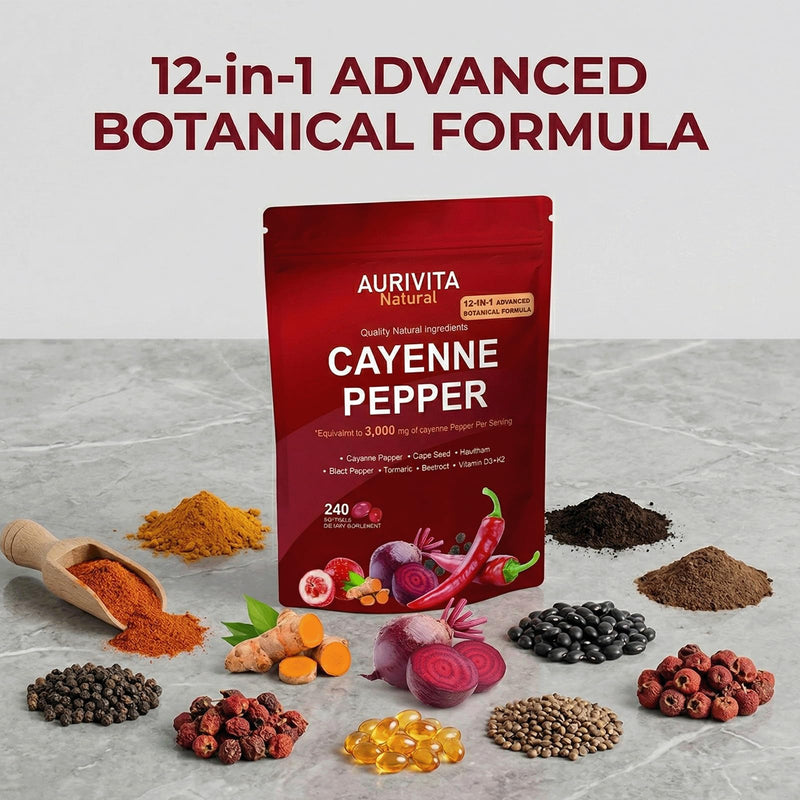 Aurivita Capsaicin Softgels,aurivita Capsaicin Power，with Vitamin E, D3+K2, Grape Seed, Hawthorn, Beet Root & Berberine Extracts -240 Capsules 1pcs