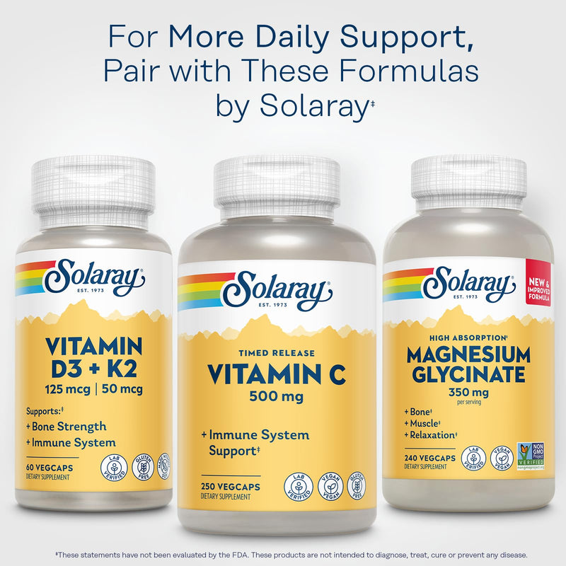 SOLARAY Vitamin C 500 mg Two-Stage Timed-Release, 250 VegCaps | Immune, Antioxidant & Collagen Support - All-Day Support with Rose Hips & Acerola - 250 Servings - Vegan, Gluten Free 250 Count (Pack of 1)