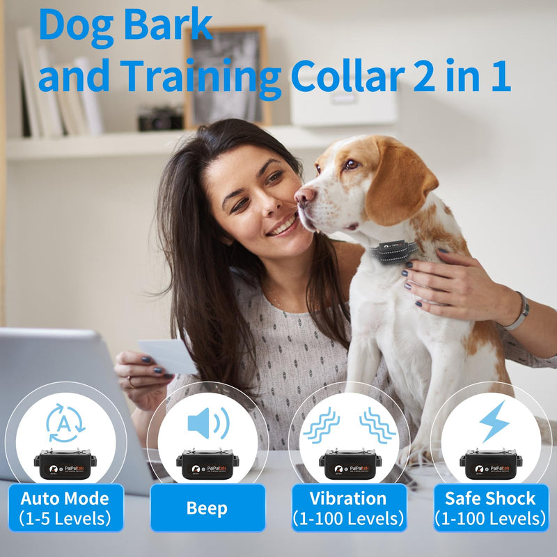 PaiPaitek 2 in 1 Dog Bark Collar and Training Collar - Smart Bark and Shock Collar Combo, Automatic Bark Collar for Large Dog with Remote 3300ft Range & Waterproof PD526-1-TIO-Black - BeesActive Australia
