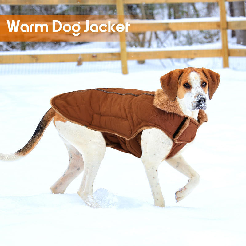 Dog Winter Coat Waterproof Dog Snow Jacket with Pocket Adjustable Fleece Dog Cold Weather Coats Reflective Warm Vest for Small Medium Large Dogs (Brown, XXL) Brown XX-Large - BeesActive Australia