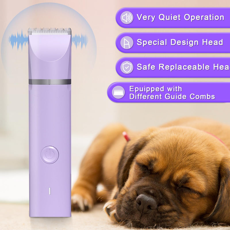 Veeconn Dog Grooming Clippers Kit-Electric Rechargeable Cat Trimmer Tools-Cordless Quiet Pet Nail Paw Grinder-4 in 1 Multifunctional Low Noise Shaver-Razor for feet Face Ears Toenail Eye Purple - BeesActive Australia