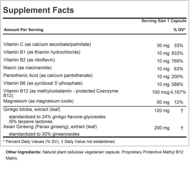 ANDREW LESSMAN ProCaps Ginkgo Ginseng 120 mg 180 Capsules | Standardized Ginkgo biloba and Panax ginseng with B-complex and vitamin C to support brain, memory and cognitive function. 180 Count (Pack of 1)