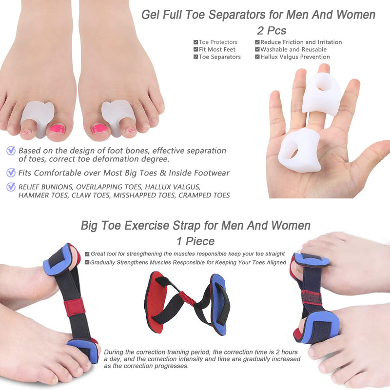 GELMAY 15Pcs Bunion Corrector, Hallux Valgus Relief Pads Toe Spacer Straightener Big Toe Separator Correction Splint Hammer Gel Metatarsal Sleeve Protector Brace Exercise Strap - BeesActive Australia