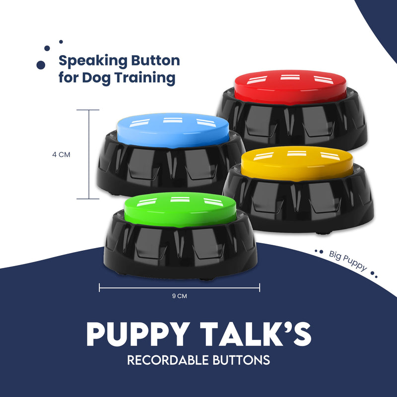 Puppy´s Talk Recordable Dog Buttons - Talking Buttons for Pet Communication - Speaking Button for Dog Training - Teach Your Dog How to Communicate Through Words - Set of 4 - Easy to Use - BeesActive Australia