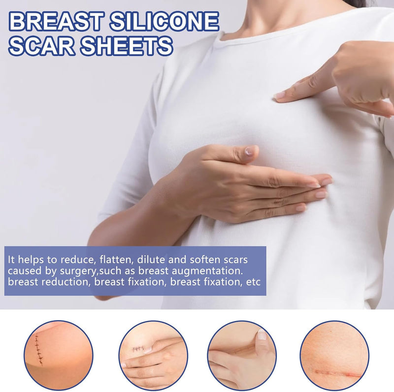 Silicone Scar Sheets for Breast - 8 Pack, Including 4 Areola Soft Strips & 4 Anchor Sheets