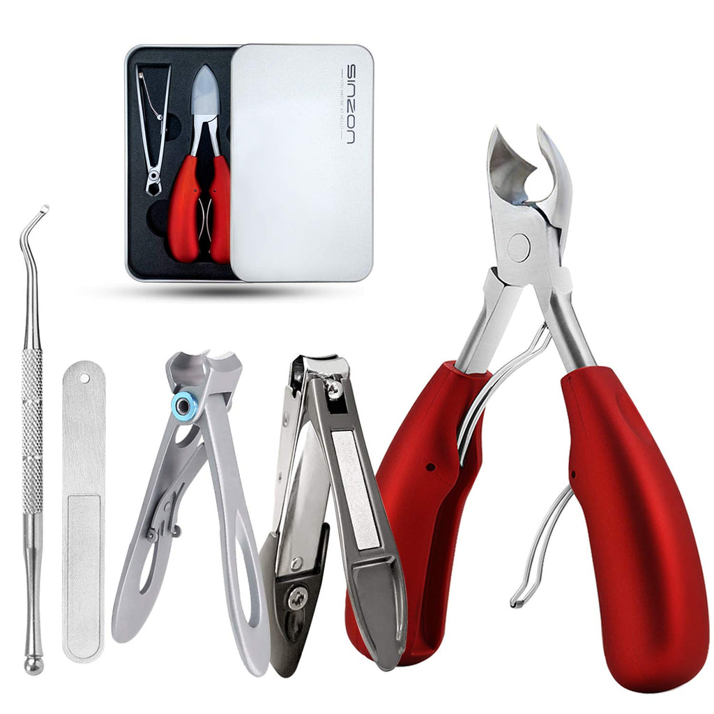 Nail Clipper for Ingrown or Thick Toenails, Professional Podiatrist Toenail Clippers with Easy Grip Rubber Handle for Seniors and Nail Surgical Grade Stainless Steel (Nail Clipper Set-Red) Nail Clipper Set-Red - BeesActive Australia