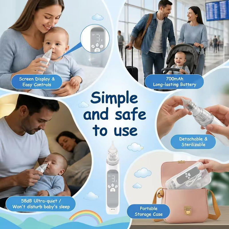Nasal Aspirator for Baby,Rechargeable Nose Sucker for Baby,Baby Nasal Aspirator with 3 Silicone Tips,Adjustable Suction ,Waterproof Booger Sucker for Baby with Music and Light Function,Blue Blue