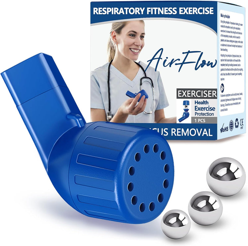 Lung Exerciser, Acapell Flutter Valve Device, Mucus Clearance and Lung Expansion Device, Breathing Trainer for Lung Recovery | Natural Expiratory Exerciser Dark Blue-e