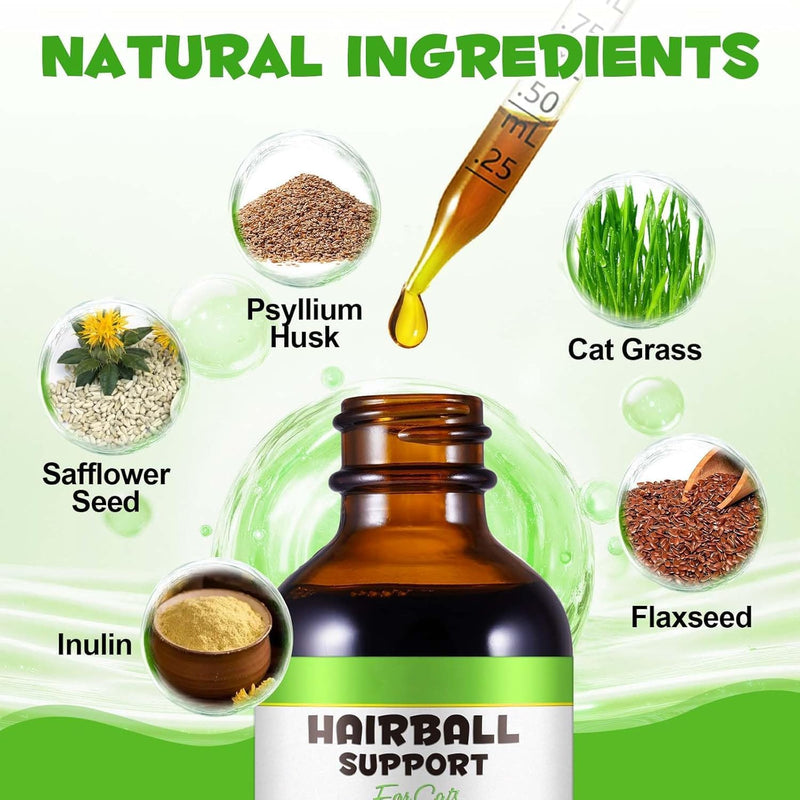 Hairball Remedy for Cats, Cat Hairball Treatment, Hair Ball Relief Digestive Aid, Promotes Healthy Digestion, Natural Passage of Hairballs, Furball Control Drops for All Ages & Breeds 60ml