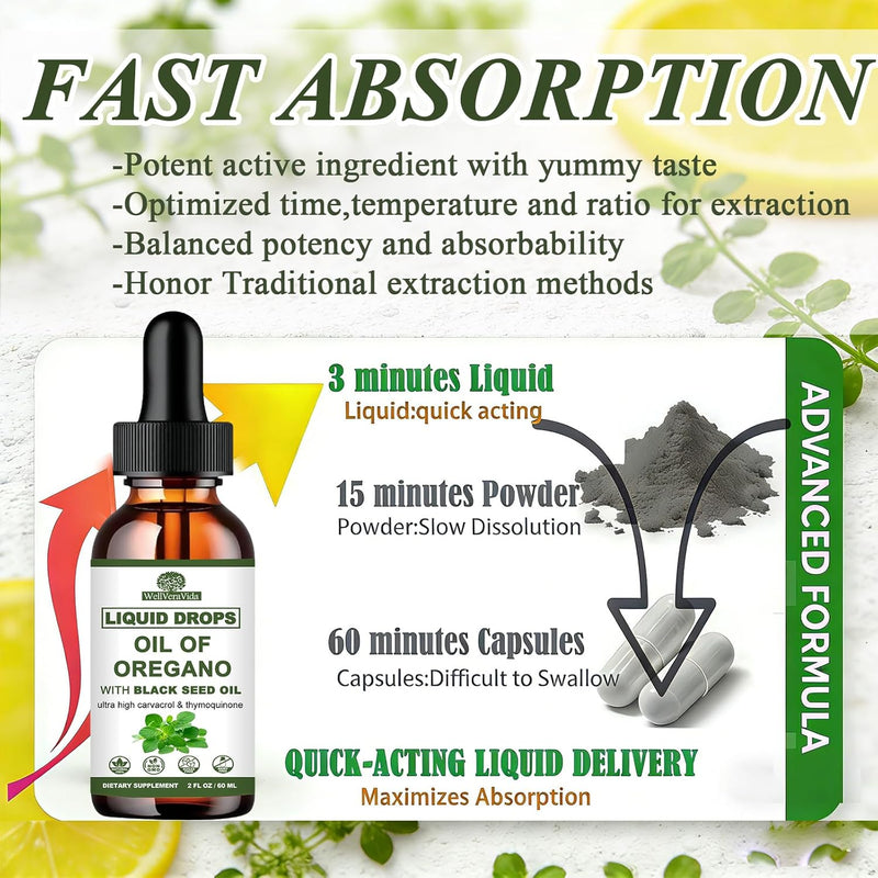 Oil of Oregano with Black Seed Oil Liquid Drops ‚Äì Wild Oregano (90% Carvacrol) and Black Currant Seed Oil ‚Äì Vegan, GMO-Free & High-Potency ‚Äì Supports Immunity, Gut Health & Wellness (Unflavored, 30mL)