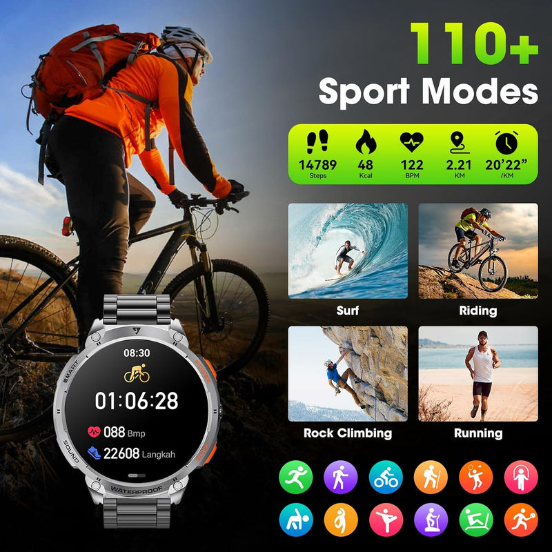 Smart Watch for Men Fitness Tracker: Military Make Answer Call LED Digital Mens Watches Waterproof Smartwatch Android Phone iPhone Samsung Compatible Sleep SpO2 Heart Rate Monitor Step Pedometer 1.39 Classic Gray