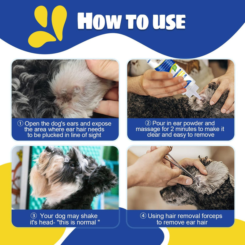 Ear Powder for Dogs Plucking,Dog Ear Infection Treatment with 5.5 Inch Tweezers Curved,Removal Ear Hair Powder,Soothes Itchy Ears & Relieve Scratching ear powder+tweezers