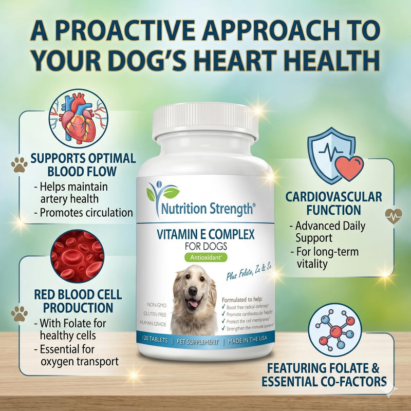 Vitamin E for Dogs, Promote Cardiovascular Health, Support Cell Membranes, Vitamin E Complex to Boost Dog Immune System Plus Zinc, Selenium, Folate, Salmon Oil, 120 Chewable Tablets