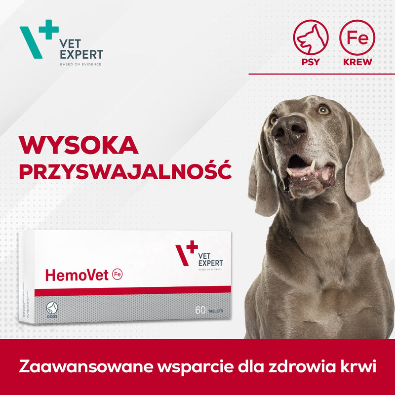Vet Expert Hemovet Iron Supplement for Dogs – Supports Healthy Blood Cells and Hematopoietic Function, Essential Vitamins & Minerals – 60 Tablets