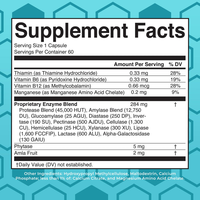 MARYRUTH'S Digestive Food Enzymes for Digestive Support, 60 Capsules | Digestive Support, Occasional Gas & Bloating Relief, Over 12 Enzymes, Alpha-Galactosidase, Beta-Glucanase, Protease