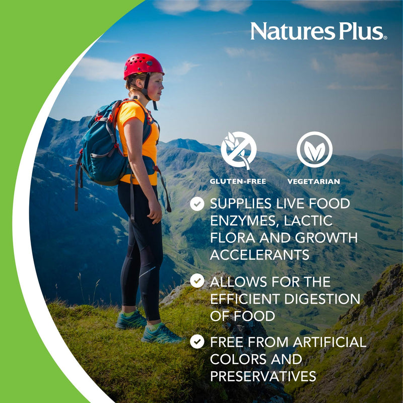 NaturesPlus Acti-Zyme - 180 Capsules - Digestive Enzyme Support Supplement with Probiotics - Promotes Gut Health & Digestion - Gluten Free, Vegetarian - 90 Servings 180 Vegetarian Capsules