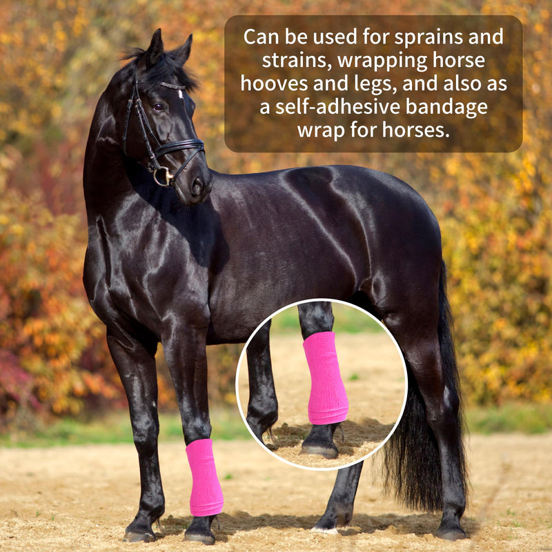 Vet Wrap - Self Adhesive Bandage Wrap Cohesive 4 Inch 5 Yards,Self Adherent Athletic Bandages for Horse Dogs Cat Pet Animals Hot Pink 6 Rolls - BeesActive Australia