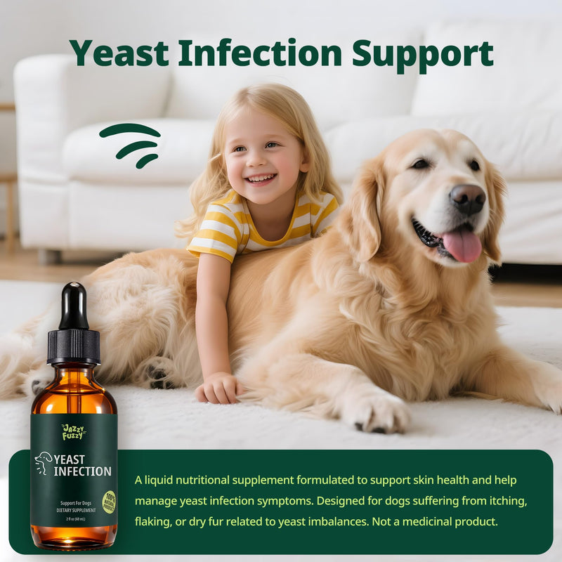 Yeast Infection Treatment for Dogs with Omega-3 & Zinc – Soothing Skin Supplement for Dogs Itching, Flaking & Dry Skin - Potent Fatty Acids, Vitamins A & E - Natural Yeast Support Liquid, 60 mL