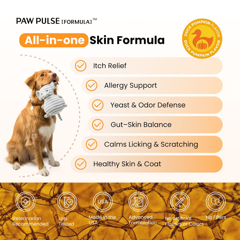 PAWPULSE FORMULA Dog Allergy Relief Chews, Itching Skin Relief for Yeast, Redness and Hotspots, Support Immune and Seasonal Allergy with Probiotics & Omega-3, 90 Chews