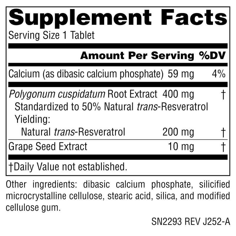Source Naturals, Vegan Resveratrol 200 mg - 60 Tablets | For Heart And Healthy Aging 60 Count (Pack of 1)