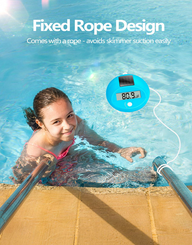 LuxBlue Floating Pool Thermometer Solar Powered | Large LCD Display- Easy to Read | IP68 Waterproof Digital Pool Thermometer with String | Ultra-Precise Pools Water Temperature Gauge for Hot Tub, Spa