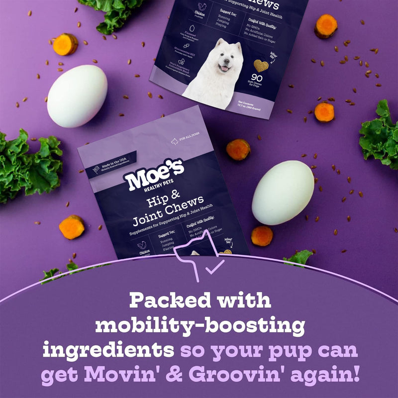 Moe's Glucosamine Dog Joint Supplement + Glucosamine, Chondroitin, Hyaluronic Acid, Vitamin C, E – Bone Health - Joint Pain Relief - Advanced Hip & Joint Care - 90 Chews - Made in USA – All Breeds - PawsPlanet Australia