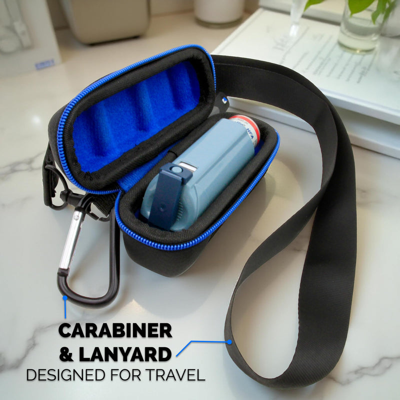 CASEMATIX Asthma Inhaler Travel Case with Lanyard and Clip-on Keychain Carabiner, Includes Inhaler Holder Case Only, Black - BeesActive Australia