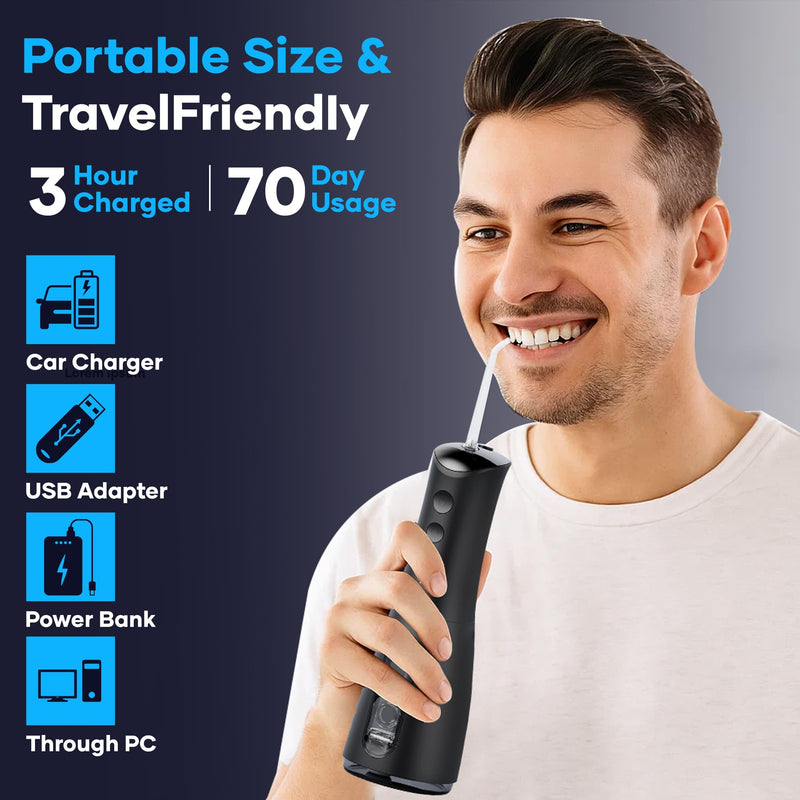 Cordless Water Flosser, Water Dental Flosser, Rechargeable Irrigation Cleaner,4 Modes Portable Water Flosser with 5 Nozzles, Water Flossers for Teeth, Dental Tools (Black) Black