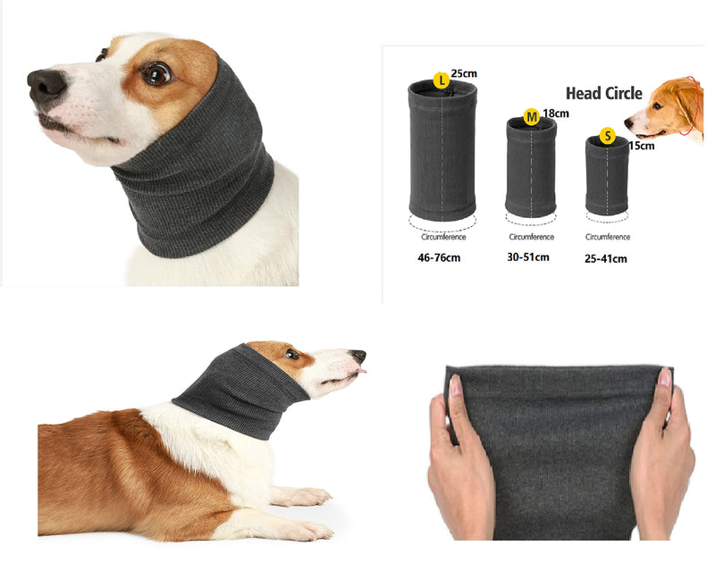 Quiet Ears for Dogs, (2 Pack) Soothing Ear Cover Reusable, Adjustable Anxiety Relief for Bathing, Grooming, Thunderstorms & Fireworks Grey+Purple L