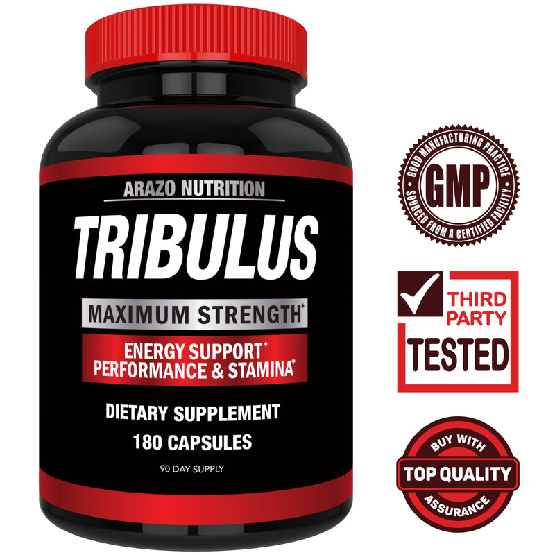 Arazo Nutrition Tribulus Terrestris 1500mg Extract Powder – 180 Capsules - Energy Booster with Estrogen Blocker - BeesActive Australia