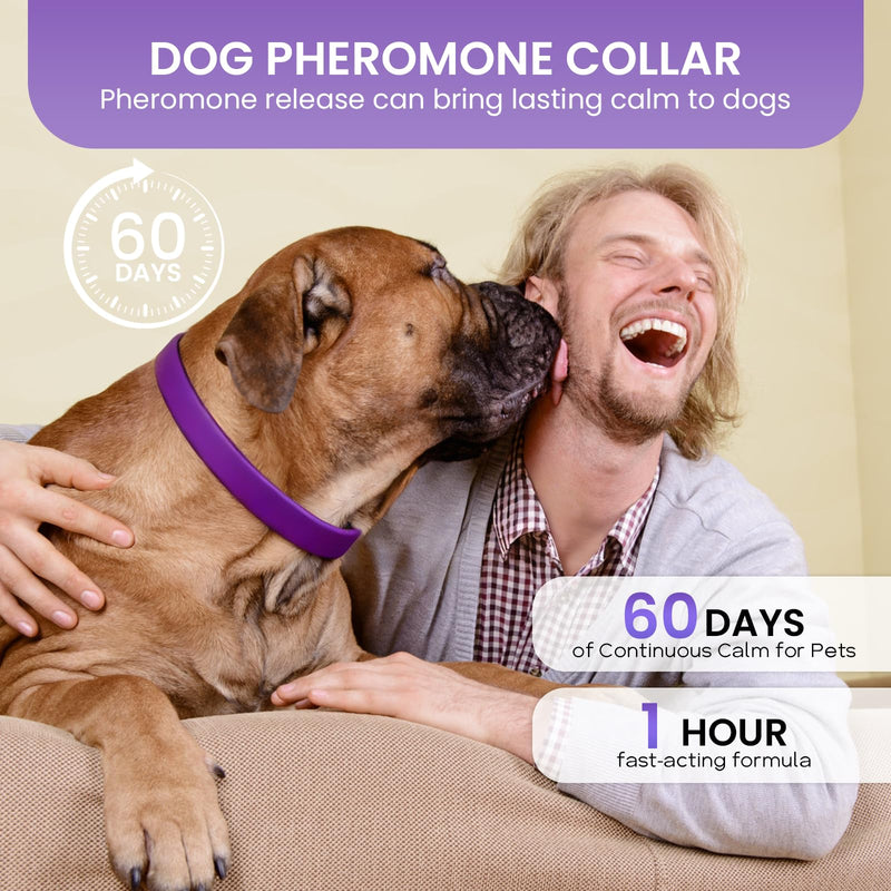 Calming Collar for Dogs – 2 Pack Natural Anxiety Relief Collar, Helps Reduce Stress, Barking & Nervous Behaviour, Adjustable Pheromone Dog Calming Collar