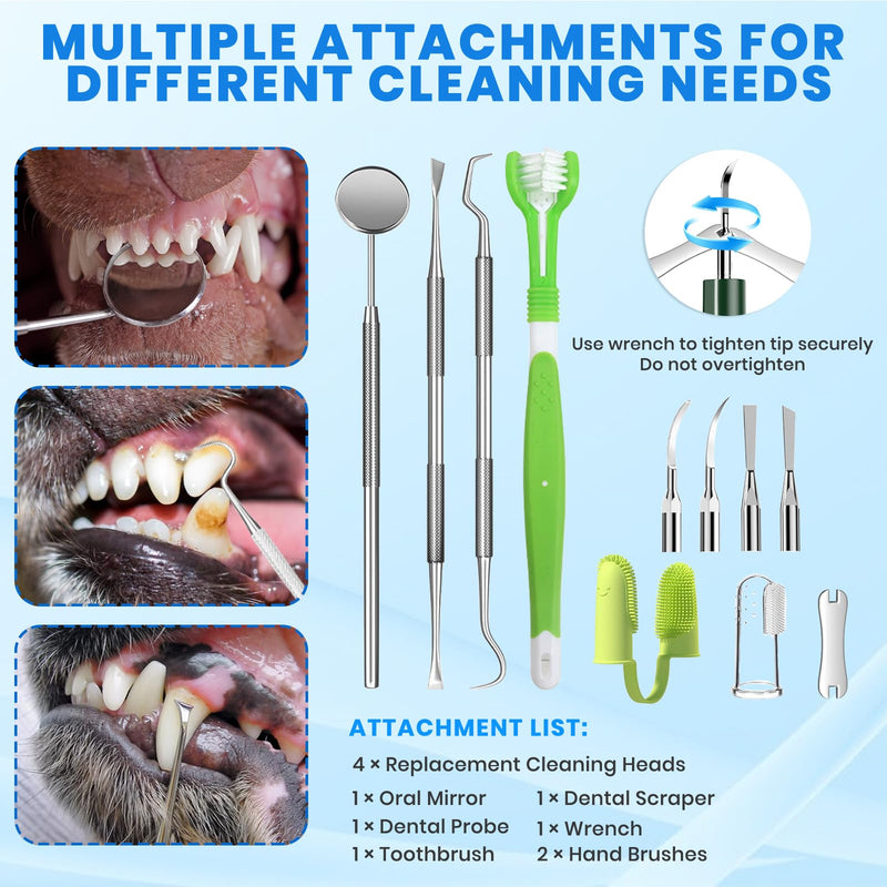 Dog Plaque Remover for Teeth,Pet Ultrasonic Tooth Cleaner with LED Light,Cleaning Kit for Tartar and Stains,5 Adjustable Modes,Pet Teeth Cleaning kit,Suitable for Dogs and Cats (Green) Green