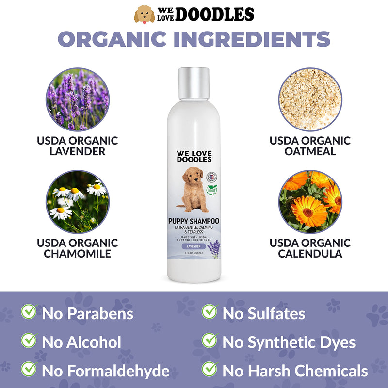 Puppy Shampoo & Conditioner | Made in USA | Organic Ingredients | Tear Free | Best Shampoo for Puppies | Sensitive & Itchy Skin Wash | Oatmeal Bathing | Tearless, Lavender, 8oz [We Love Doodles] - BeesActive Australia