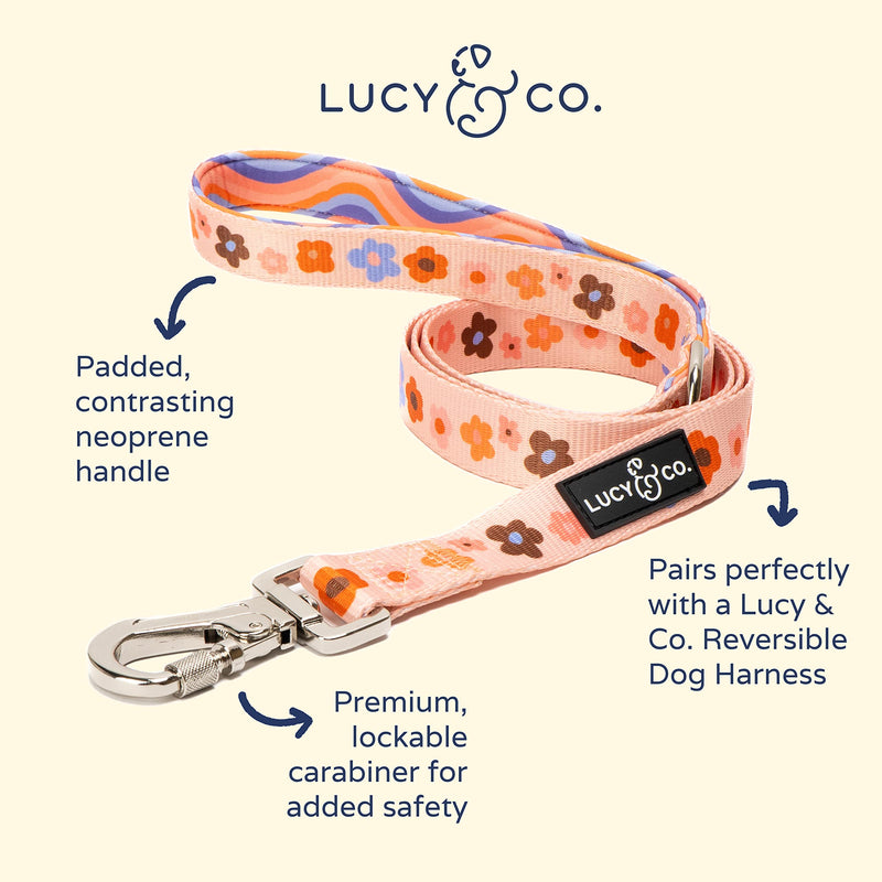 Lucy & Co. Designer Dog Leash - Pet Accessories - Thick Dog Leash - Padded Handle for Comfort - Purple with Green Floral - 5 Foot (Purple Coral Floral, Large) Let's Groove - BeesActive Australia