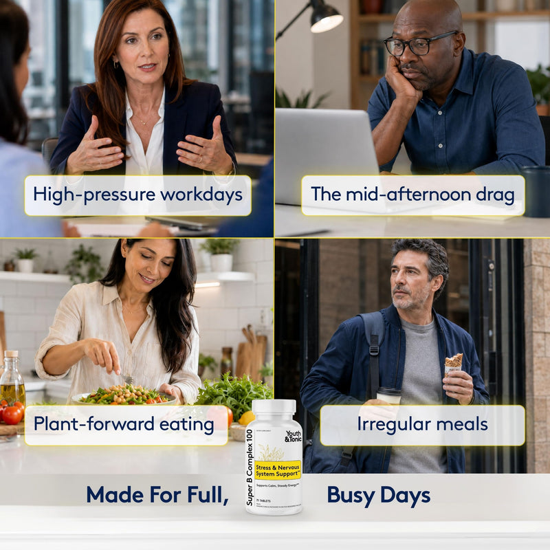 Youth & Tonic Super B Complex 100, Stress B Complex, PABA B-100 Vitamins | Calm & Steady Energy, High Potency Vitamin B Complex (Complejo B) with Choline Inositol, Men & Women, 75 Tablets 75 Count (Pack of 1)