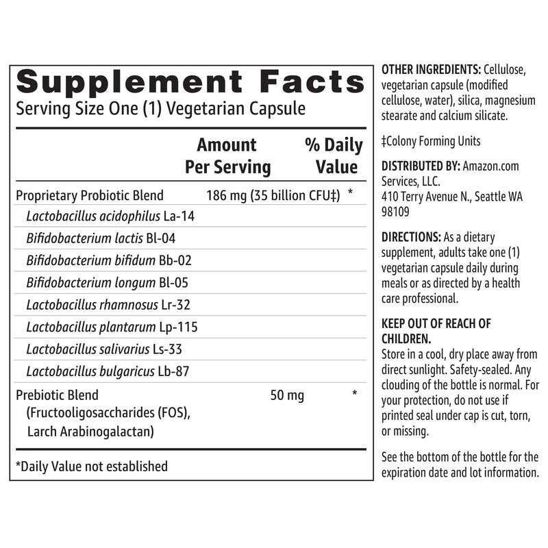 Amazon Basics Probiotic 35 Billion CFU, 8 Probiotic Strains with Prebiotic Blend, Supports Healthy Digestion, 30 Vegetarian Capsules, 1 Month Supply (Previously Solimo) 30 Count (Pack of 1) - BeesActive Australia