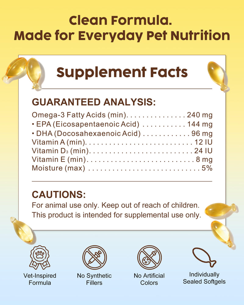 Fish Oil for Dogs & Cats – Deep Sea Omega-3 EPA & DHA for Skin & Coat Health – Daily Wellness Supplement with Vitamins A, D3 & E – 60 Softgels