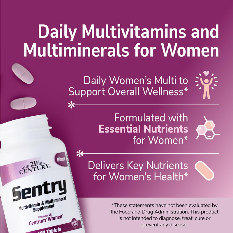 21st Century Sentry Women Multivitamin with Iron & Calcium, 120 Count | Complete Women's Multivitamin & Multimineral with Iron, Compare VS. Centrum® Women, Daily Energy, 120-count 4-month Supply 120 Count (Pack of 1)