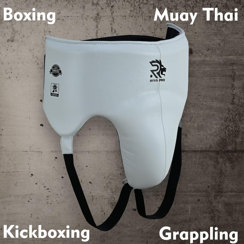 Leather Groin Guard with Protective Cup for Men Boxing MMA Muay Thai Kickboxing Taekwondo and Martial Arts Training Protector White Large - BeesActive Australia