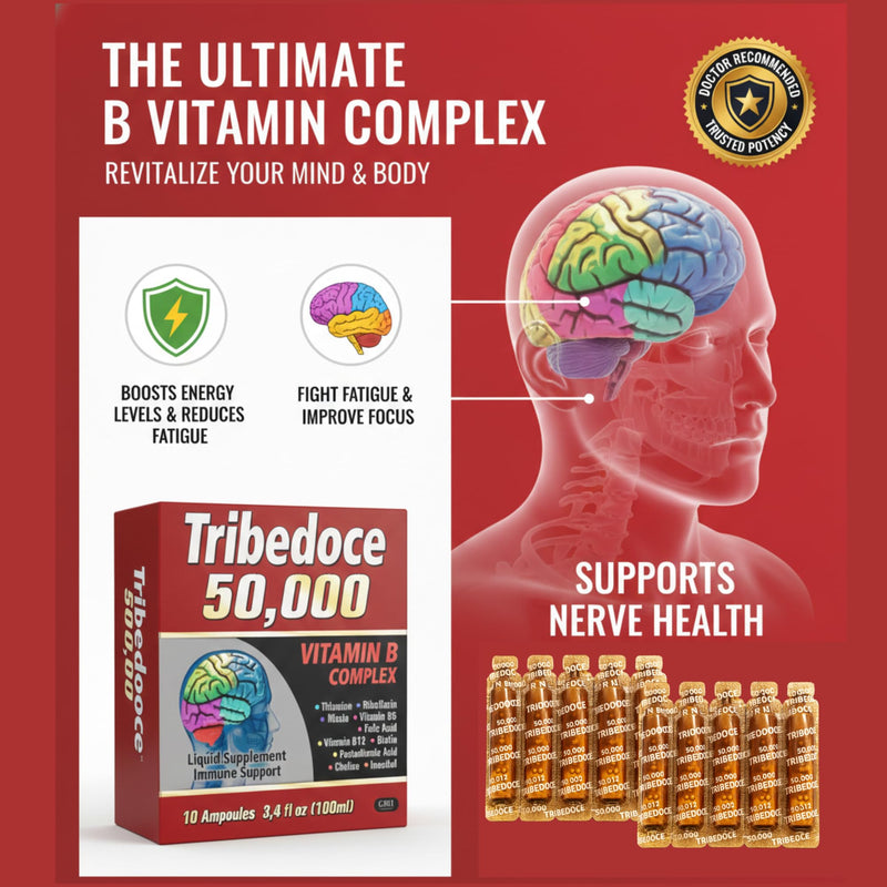 50,000 - Vitamin B Complex Liquid Supplement, Immune Support, Non-GMO, 10 Ampoules (3.4 fl oz / 100 ml)