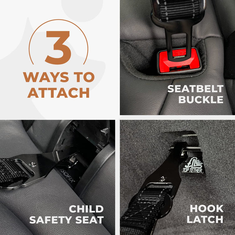 12"-37" Wuglo Dog Seat Belt - Dog Car Harness for Child Safety Seat - Hook Latch Bar & Seat Belt Buckle - Adjustable Universal Dog Seatbelt for Car Travel (Black) Black - BeesActive Australia