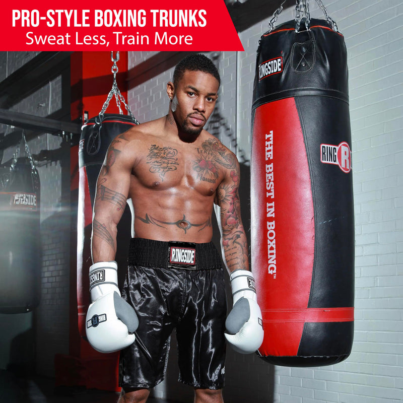 Ringside Pro-Style Boxing Trunks, Satin Shorts for Men and Women, Ideal for Boxing, MMA, Muay Thai Adult Large Black
