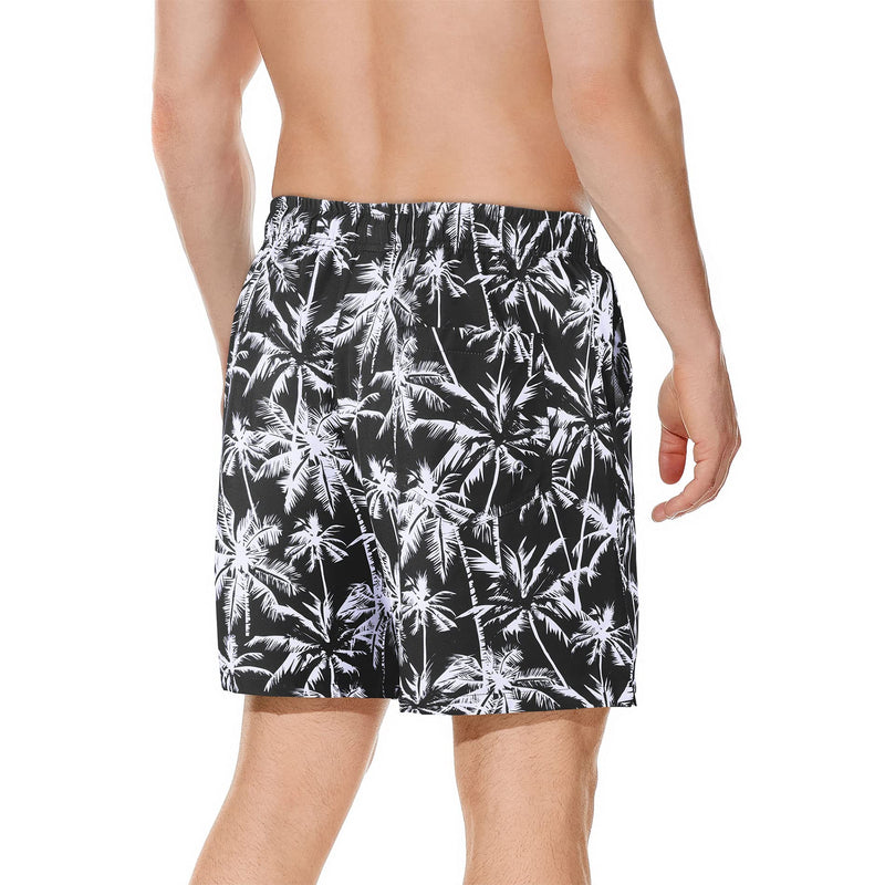 American Trends Men's Swim Trunks 7 Inch with Compression Liner - Quick Dry UPF 50+ Beach Bathing Suit for Men X-Large Black Coconut