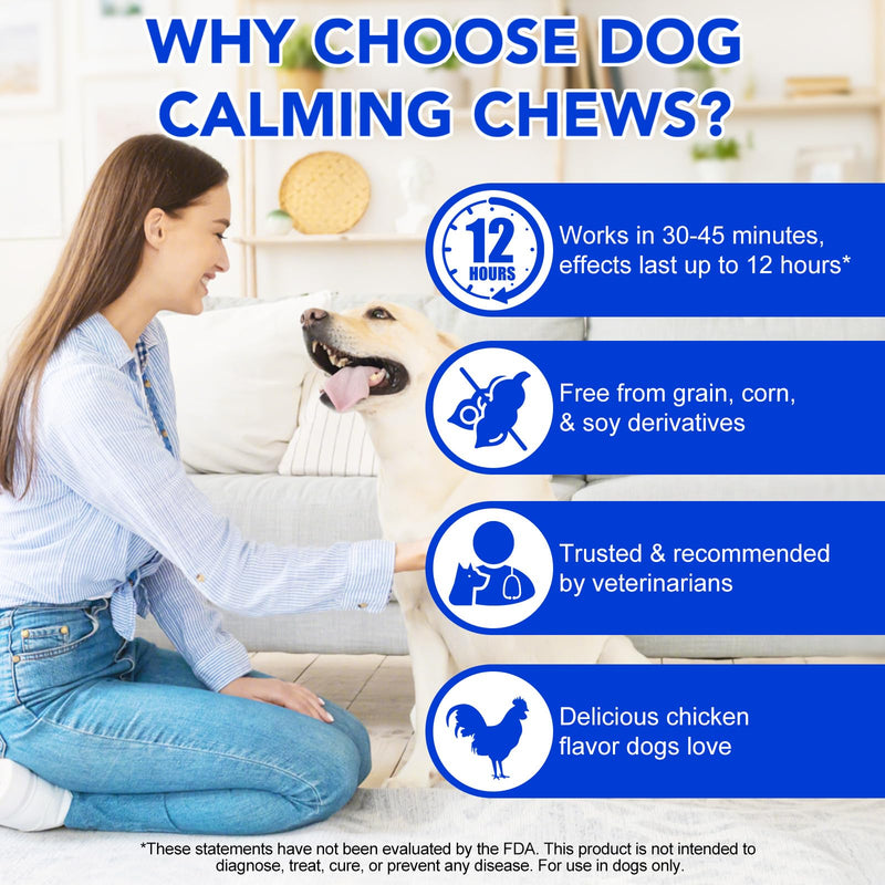 Dog Calming Treats for Anxiety Relief,150 Chicken Flavour Soft Chews for Dogs,Natural Stress Relief & Relaxation Support,Help Reduce Barking,Hyperactivity,Separation Anxiety & Sleep Aid for All Breeds