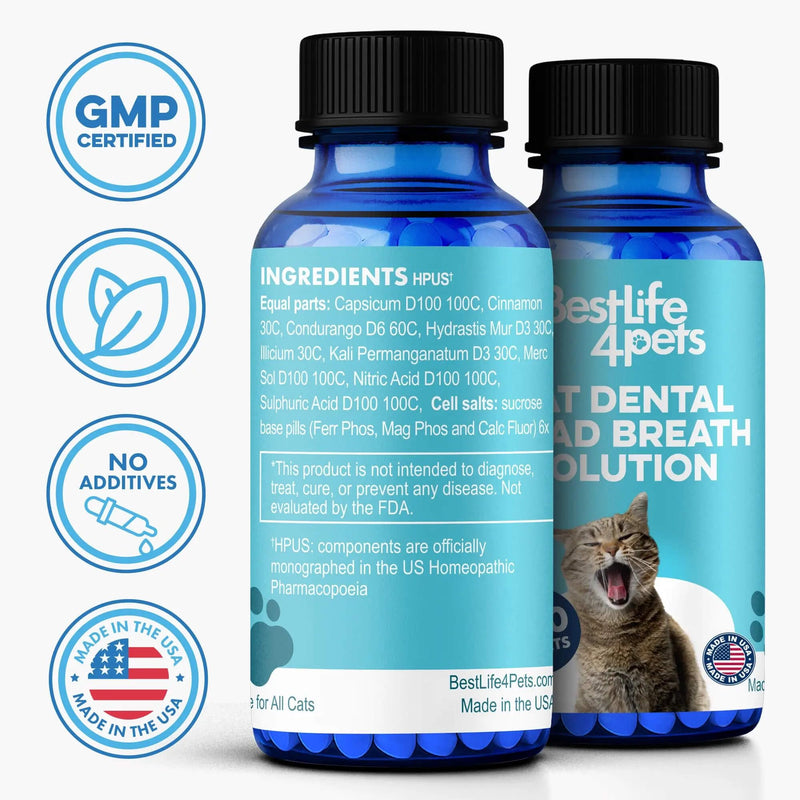 Cat Dental Care Supplement for Bad Breath, Tartar & Gum Support - Natural Cat Teeth Cleaning Oral Tablets Provide Eating & Gum Comfort, Teeth Wellness and Plaque Control, Tiny Dissolvable 400 Pills 1-Pack