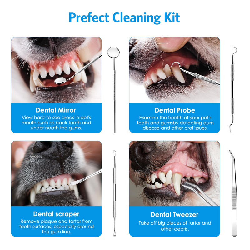 AMIR Ultrasonic Pet Plaque Remover, Electric Teeth Cleaning Kit for Dogs & Cats with 5 Modes, LED Light, IPX6 Waterproof, USB Rechargeable Toothbrush Cleaner for Dogs Cats (Blue)