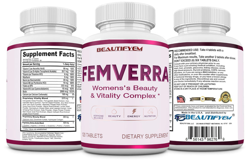 FEMVERRA Women 40+ Beauty & Anti-Aging Supplement – Collagen, Vitamins, Amino Acids & Herbal Extracts - Look Younger Women Face & Skin – Support a Youthful Glow, Firm Curves & Vitality.