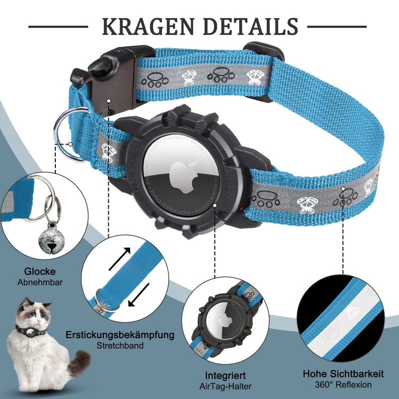 AirTag Cat Collar, Reflective Air Tag Cat Collar, GPS Cat Collar with Adjustable and Bell, Integrated Apple Air Tag Cat Collar, Suitable for Cats Puppies[Blue][S] 9-13 Inch(23-33cm) Blue - BeesActive Australia