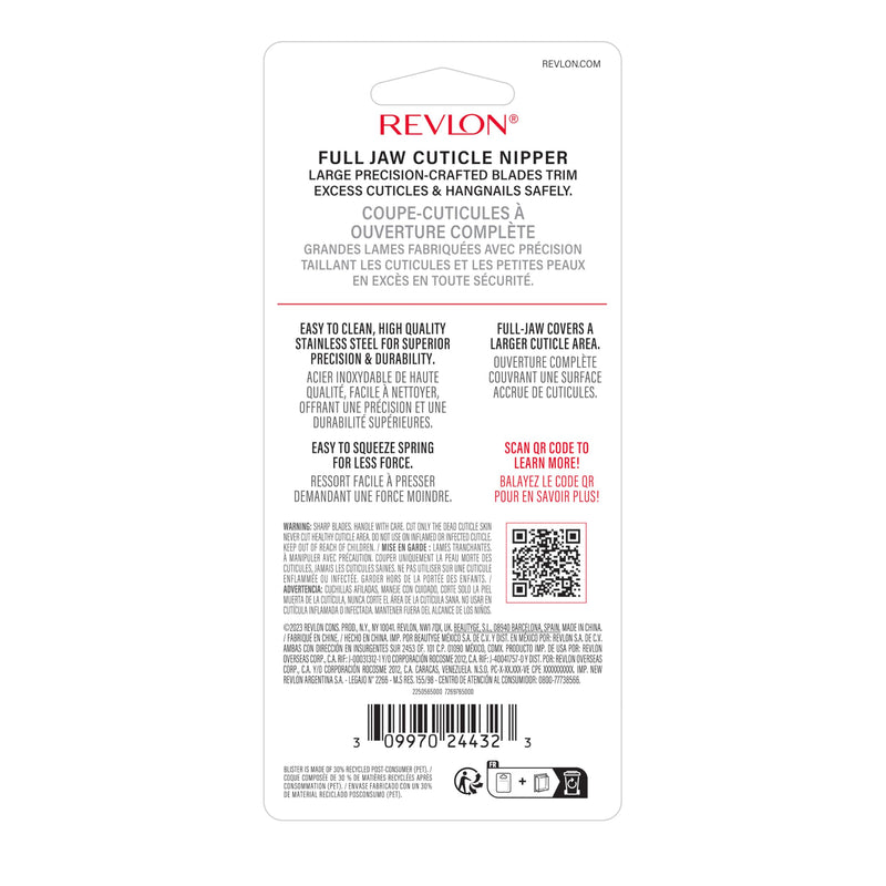 Revlon Full Jaw Cuticle Nipper, Manicure Tool for Nail Care, Made with Stainless Steel, High Precision Blade, Easy to Squeeze Spring, 1 Count