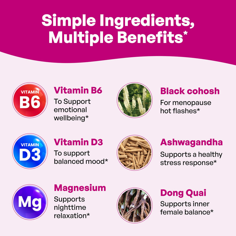 Menopause Support Supplements for Women, Black Cohosh Ashwagandha 180 Count | Vitamins D3, B6, B12, Magnesium, Dong Quai, Chaste Tree Berry, Gluten-Free Capsules, Made In USA Supplement By Sandhu's #1 Menopause Support 60 Count (Pack of 3)